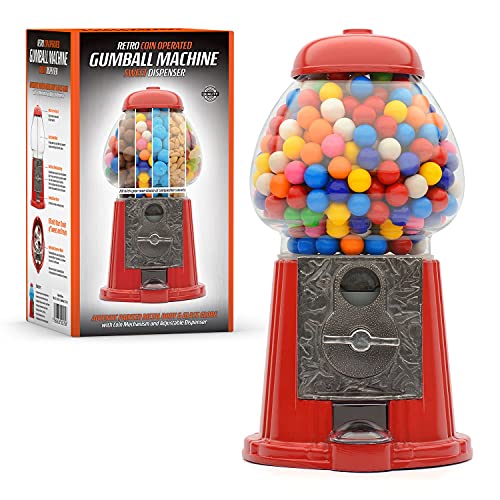 CKB LTD Dispensador de dulces Gumball Máquina de bolas de chicle con hucha y dispensador de Caramelos, chicles, Chocolates, chicletera mixtos Snacks Nueces de almacenamiento grande retro – H28 cm rojo