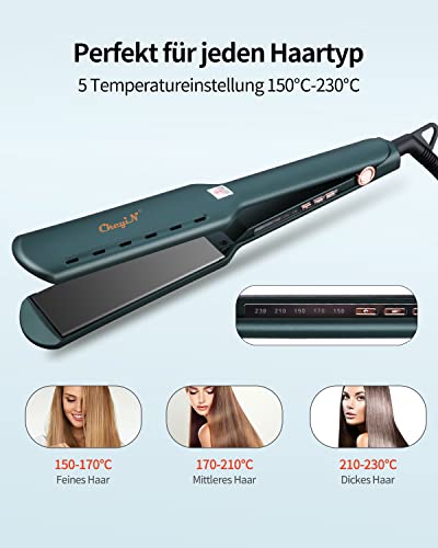 CkeyiN Plancha De Pelo Profesional, Placa Calefactora Más Ancha,30s Calentamiento Instantáneo Antiestático Planchas Pelo Plancha de Cabello conTemperatura Ajustable Para Todo Tipo de Cabello