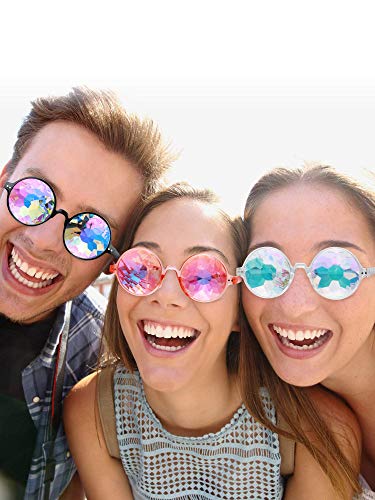 CNNIK 3 Piezas de Gafas de caleidoscopio con 3 Piezas de Lentejuelas Brillantes Brillo cosmético de Lentes de Lentes Multicolores para decoración de Cara de Concierto de Vacaciones