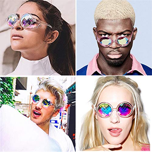 CNNIK 3 Piezas de Gafas de caleidoscopio con 3 Piezas de Lentejuelas Brillantes Brillo cosmético de Lentes de Lentes Multicolores para decoración de Cara de Concierto de Vacaciones