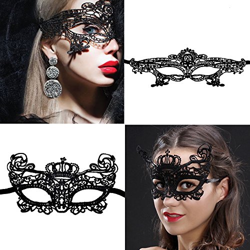 CNYMANY 15 paquetes de máscaras de encaje flexibles sexy para mujer, máscara de ojos para disfraz de mascarada veneciana de fiesta de baile - negro