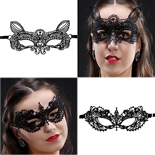 CNYMANY 15 paquetes de máscaras de encaje flexibles sexy para mujer, máscara de ojos para disfraz de mascarada veneciana de fiesta de baile - negro