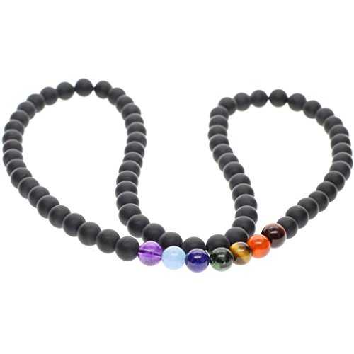 COAI® Collar de 8mm 7 Chakra Piedra Natural Semipreciosa 55cm