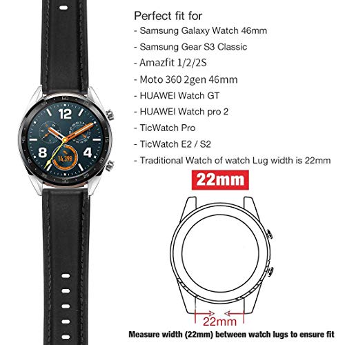 Coholl Correa Compatible con Huawei Watch GT 2/Huawei 46mm Sport/Classic/Active/Elite,Correa de Repuesto Cuero Hebilla Liberación Rápida para 22 mm cuero,Negro