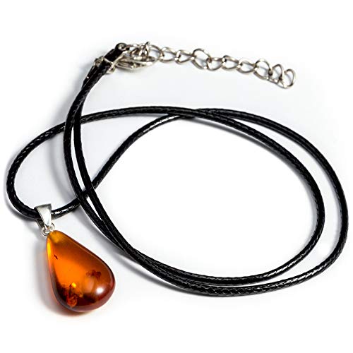 Colgante de ámbar báltico hecho a mano para mujer con forma de gota de ámbar pulido con cordón, mittellanger, Piedras preciosas., Amber,