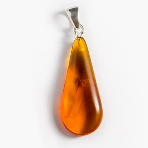 Colgante de ámbar báltico hecho a mano para mujer con forma de gota de ámbar pulido con cordón, mittellanger, Piedras preciosas., Amber,