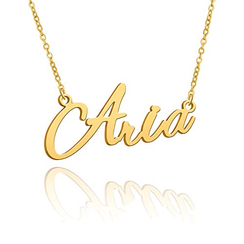 Collar con nombre grande inicial chapado en oro joyería de mejor amiga regalo de mujer para ella Aria