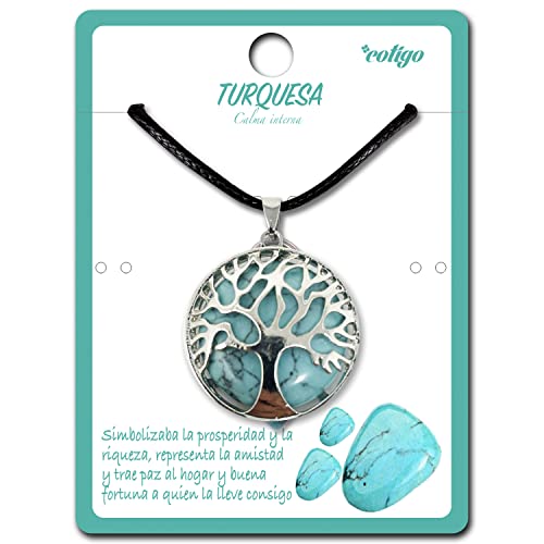 Collar de árbol de la Vida con Colgante Piedra Natural Energeticas - Distintas Piedras Semipreciosas (Turquesa)