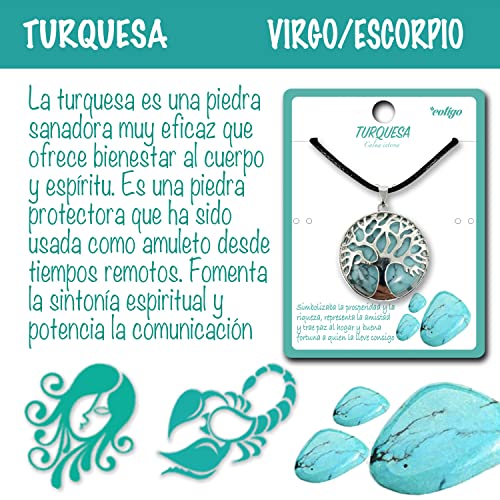 Collar de árbol de la Vida con Colgante Piedra Natural Energeticas - Distintas Piedras Semipreciosas (Turquesa)