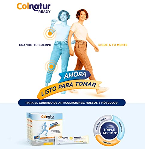 Colnatur Ready Listo Para Tomar - Colágeno con Magnesio, Ácido Hialurónico y Vitamina C, 30 Sticks Monodosis