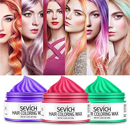 Color Hair Wax - Cera de Color para el cabello Sevich, color natural instantáneo, ingredientes naturales lavables, temporal, 120gr. (Azul)