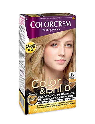 Colorcrem Color & Brillo Tinte Permanente Mujer - Tono 83 Rubio Claro Dorado, con Tratamiento Nutri-Protector al Aceite de Argán, + 45% de Producto, Disponible en más de 20 Tonos.