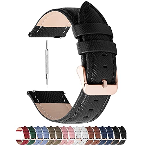 Colores para Correa de Reloj,Fullmosa Cross Piel Correa Huawei Samsung Correa/Banda/Band/Pulsera/Strap de Recambio/Reemplazo 14mm 16mm 18mm 20mm 22mm 24mm,Negro 20mm