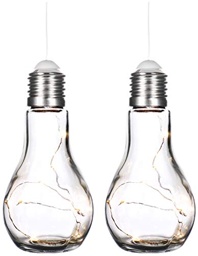 com-four® 2X Bombilla Decorativa con Cadena de luz LED para Colgar y Colocar - Lámpara de Mesa con Pilas para un Ambiente Agradable - Inalámbrico (02 Piezas - Bombilla)