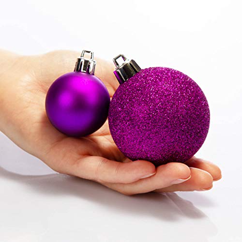 com-four® Conjunto de decoración de árbol de Navidad de 47 Piezas en Tonos violetas - Bolas de árbol de Navidad + Tapa de árbol de Navidad en Diferentes tamaños y Colores (47 Piezas - Violeta)