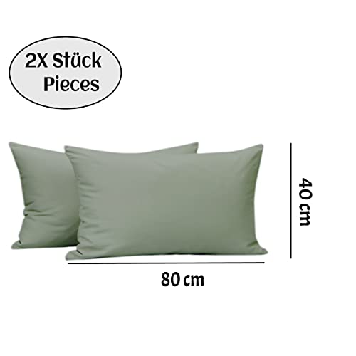 Comfy Wings Juego de 2 fundas de almohada de microfibra de 40 x 80 cm, 100% microfibra de poliéster, almohada para dormir de lado, ropa de cama, certificado Oeko-tex®, funda de cojín – verde veraniego