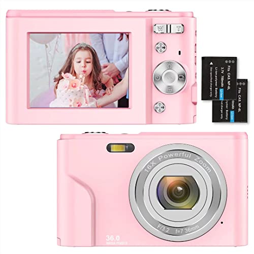 Compactas Cámaras Digitales 2,4 Pulgadas 1080P 36 Megapíxeles HD Camara Fotos Recargable Cámara para de Bolsillo Cámaras Digitales con Zoom 16X Camara Compacta,para Principiantes,Niño,Adulto (Rosado)