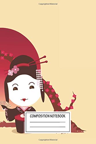 Composition Notebook: Japanese & Asian Cherry Blossom Girl Art Wide Ruled Note Book, Diary, Planner, Journal for Writing