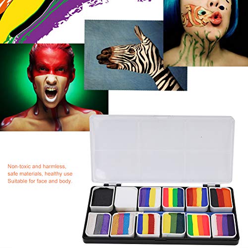 Conjunto de pintura corporal de 12 colores Pintura facial a base de agua Conjunto de tiras de arco iris Fiesta de Halloween Juego de pelota Ventilador Fantasía Body Art Maquillaje Pigmento