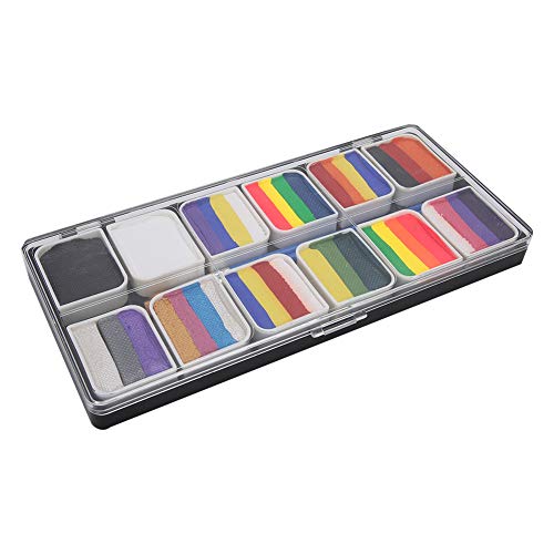 Conjunto de pintura corporal de 12 colores Pintura facial a base de agua Conjunto de tiras de arco iris Fiesta de Halloween Juego de pelota Ventilador Fantasía Body Art Maquillaje Pigmento