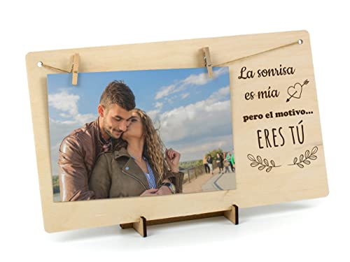 CONTRAXT Marco de fotos San Valentin. Marcos porta fotos amor en madera Regalos detalles tarjetas ideas originales San Valentin aniversario novia novio hombre mujer pareja (Pareja 2)