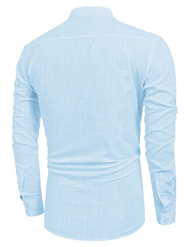 COOFANDY Camiseta de manga larga para hombre, algodón y lino, estilo hippie, azul, XL