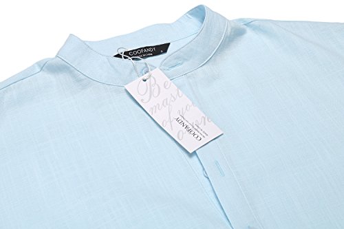 COOFANDY Camiseta de manga larga para hombre, algodón y lino, estilo hippie, azul, XL