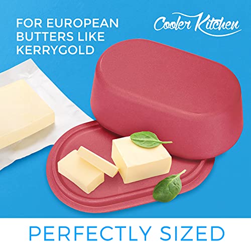 COOLER Plato de Mantequilla Rojo Moderno con Tapa - Apto para lavavajillas - Perfectamente dimensionado para mantequillas Grandes de Estilo Europeo
