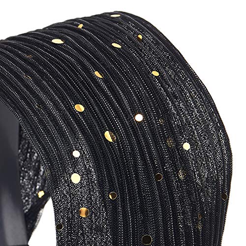 COOLSTEELANDBEYOND Moda Ancha Costado Negro Lustroso Rayas Encaje Cabello Aro Diadema Bandas Bandana Cabeza Oro Resplandecer Lentejuelas