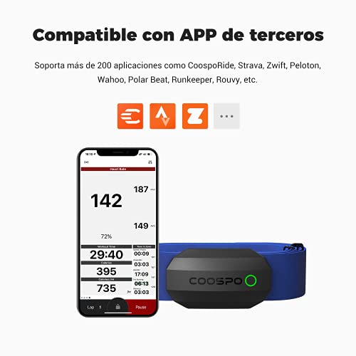 CooSpo Frecuencia Cardíaca Bluetooth Banda Monitor Sensor de Frecuencia Cardíaca Deportivo Ant+ para Garmin Wahoo Suunto Polar UA Run -SB-BU…