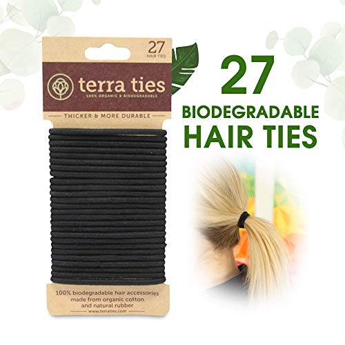 Corbatas elásticas biodegradables para mujeres y hombres – Orgánico sin arrugas negro para coletas y lazos para moños – Bandas de pelo sin plástico para mujeres y hombres – 5 mm (27 unidades)