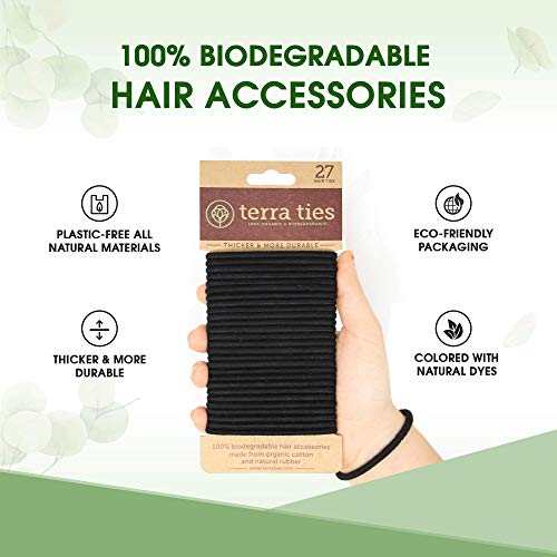 Corbatas elásticas biodegradables para mujeres y hombres – Orgánico sin arrugas negro para coletas y lazos para moños – Bandas de pelo sin plástico para mujeres y hombres – 5 mm (27 unidades)