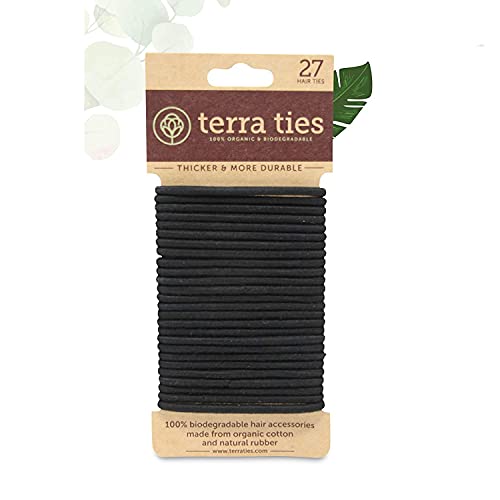 Corbatas elásticas biodegradables para mujeres y hombres – Orgánico sin arrugas negro para coletas y lazos para moños – Bandas de pelo sin plástico para mujeres y hombres – 5 mm (27 unidades)