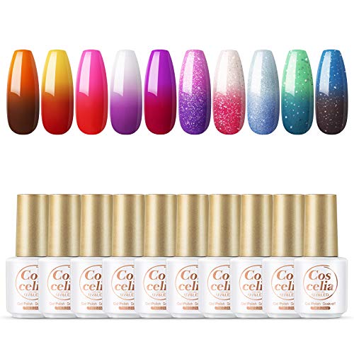 COSCELIA Esmalte Semipermanente Para Uñas Camaleón Térmico Semi Permanente Camaleón Kit Uñas de Gel de 10 Colores Esmalte en Gel con Cambio de Color de Temperatura