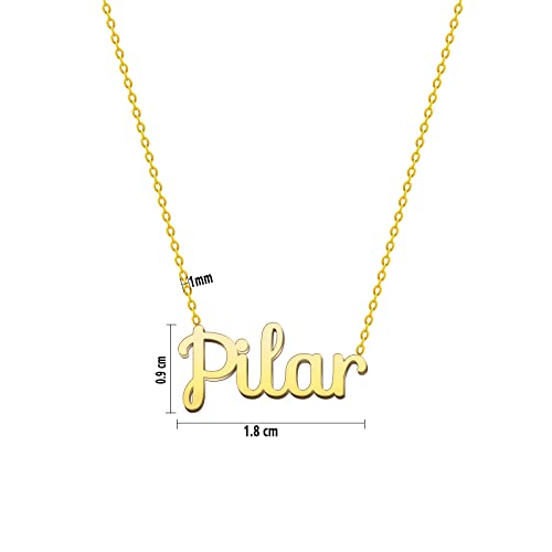 Cotigo Collar Nombre Acero-Incluye Tarjeta con Significado Hermoso -Colgante Nombre Plateado o Dorado-Regalos Personalizados para Mujer-Cumpleaño-Navidad-Día de madre-San valentín (Pilar-Dorado)