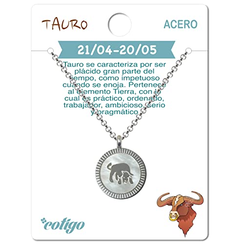 cotigo Collar Zodiaco Acero Inoxidable con Nácar hermosa Tarjeta Significado Signo Zodiacal Colgante Horóscopo Tauro Para mujer o Hombre Regalo Cumpleaños Día de madre San Valentín (Tauro)