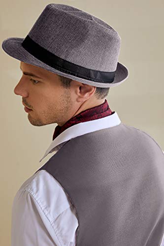 Coucoland Sombrero Panama Mafia Gangster para hombre, Fedora Trilby Bogart de los años 20, accesorio para disfraz de Gatsby, Original/gris., M