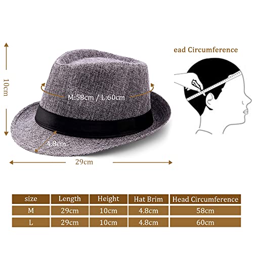 Coucoland Sombrero Panama Mafia Gangster para hombre, Fedora Trilby Bogart de los años 20, accesorio para disfraz de Gatsby, Original/gris., M