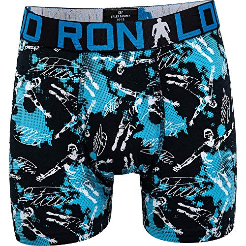 CR7 CRISTIANO RONALDO - Boys - Bóxers para niños - Todo sobreimpreso - Pack de 2 - Negro/Azul - 146-152 cm, 10-12 años