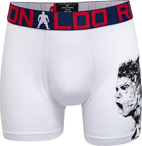 CR7 CRISTIANO RONALDO para Niños, Celebración Calzoncillos Boxer, Blanco/Azul, 13-15 años