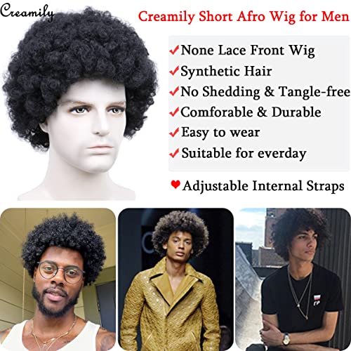 Creamily Pelucas negras de pelo rizado rizado afro corto Pelucas de pelo sintético de aspecto natural suave para hombres