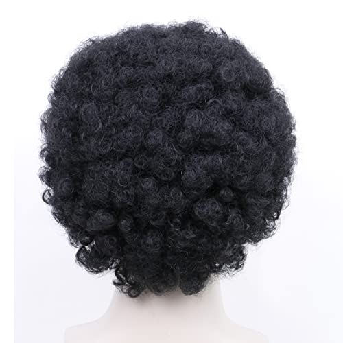 Creamily Pelucas negras de pelo rizado rizado afro corto Pelucas de pelo sintético de aspecto natural suave para hombres