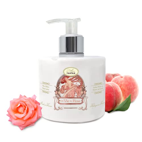 Crema de Manos Gran Formato Con Dosificador Rosa y Melocotón 300ml Un Air d'Antan/ Crema Manos Reparadora Con Aceite de Argán/ Crema Hidratante/ Crema de Manos Hidratante/ Sin Parabenos Ni Sulfatos