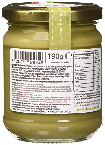 Crema de pistacho, el 40% de los pistachos de Sicilia, ideal para el desayuno, pero sobre todo para cosas dulces -190g