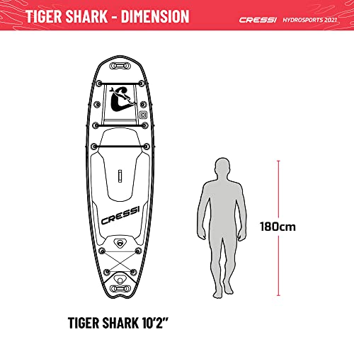 Cressi Tiger Shark Multitask Isup Set Aquamarine Camo 10'2'' Sup Hinchable Fish Shape con Compartimento Integrado para Guardar el Equipo, Unisex-Adult, Aguamarina Camou, One Size