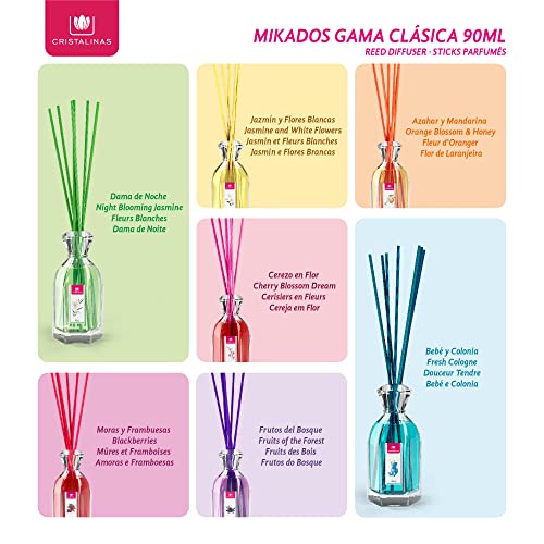 CRISTALINAS. Ambientador MIKADO Clásico. Difusor con varillas de ratán. Formula sin Alcohol. Máxima duración: más de 12 semanas. Capacidad 90ml. Disfruta de tu aroma favorito Dama de noche