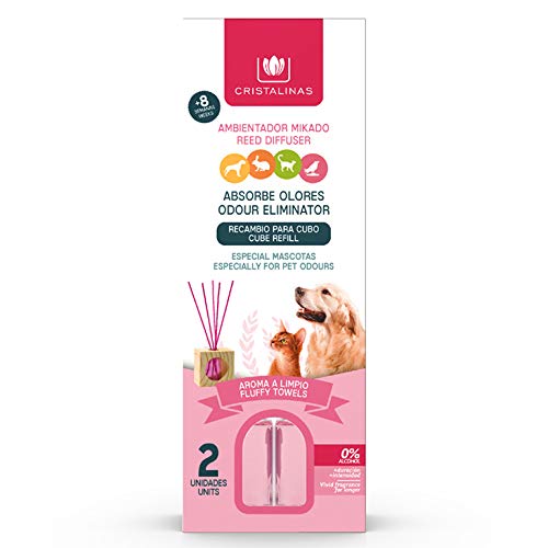 CRISTALINAS. Recambios Ambientador & Absorbe Olor Mikado para Mascotas. 0% Alcohol. Mas de 4+4 semanas de duracion. 2x30 ml. Aroma (Aroma a Limpio) (Unidad)