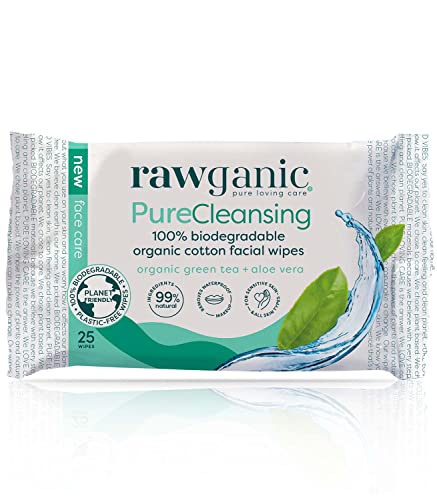 Crudo Orgánico Tonificación/Limpieza y Hidratante paquete de 25 toallitas faciales