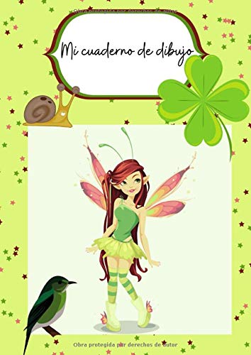 Cuaderno de dibujos para niños - Hada verde: Gran libro de dibujos para niños para llenar | 102 páginas de calidad crema formato A4 | Páginas en blanco a rellenar