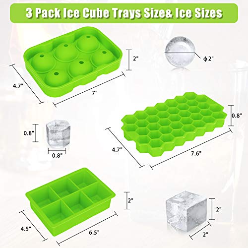 Cubitera Hielo Moldes, 3Pcs Bandeja de Hielo, Molde para Cubito de Hielo Grande con Tapa, Material de Silicona con Seguridad Alimentaria, Adecuado para Cócteles de Whisky, Jugo de Frutas y Praliné